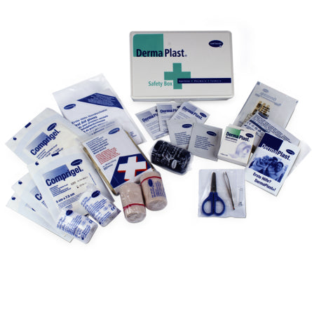DermaPlast Safety Box Erste-Hilfe-Set – für Zuhause – gefüllt – weiss, Kunststoff – 270 × 55 × 140 mm