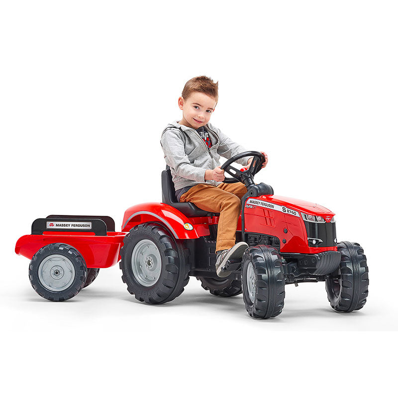 Falk Aufsitztraktor mit Anhänger – 58 × 66 × 162 cm – Kunststoff, schwarz/rot – ab 3 J.