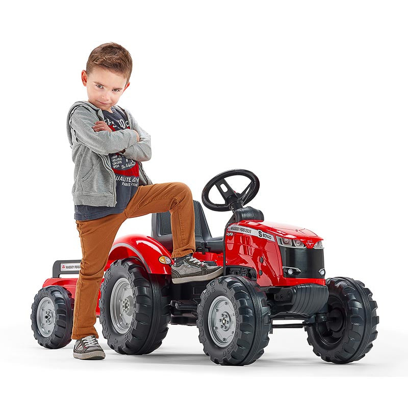 Falk Aufsitztraktor mit Anhänger – 58 × 66 × 162 cm – Kunststoff, schwarz/rot – ab 3 J.