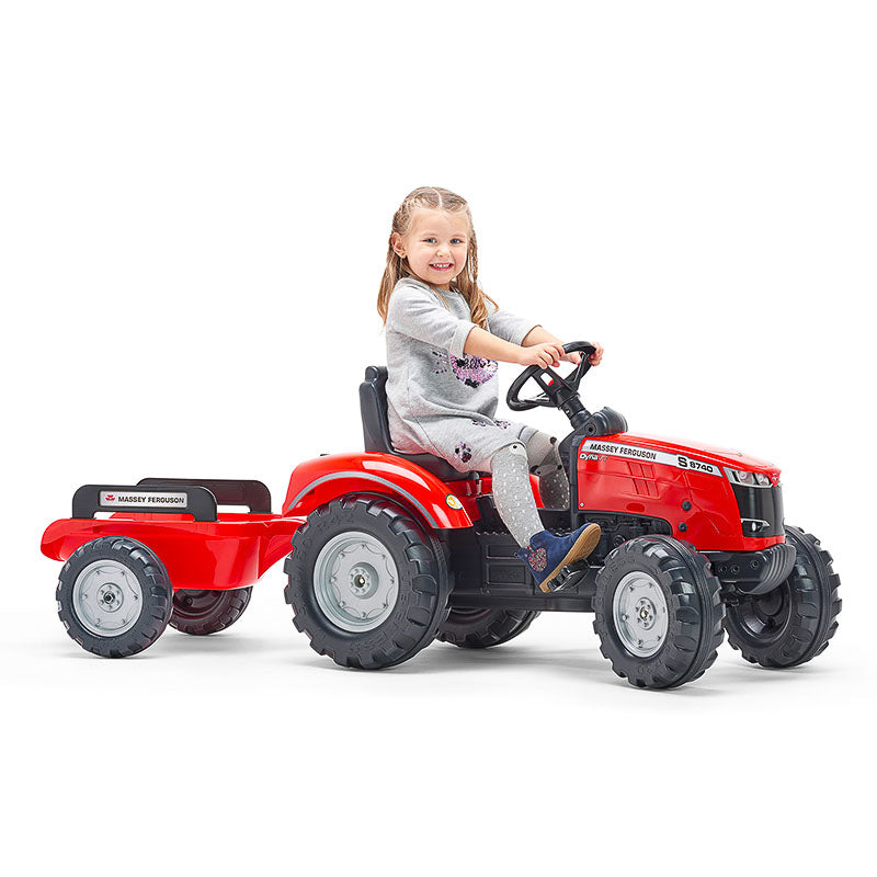 Falk Aufsitztraktor mit Anhänger – 58 × 66 × 162 cm – Kunststoff, schwarz/rot – ab 3 J.