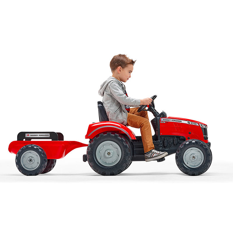 Falk Aufsitztraktor mit Anhänger – 58 × 66 × 162 cm – Kunststoff, schwarz/rot – ab 3 J.