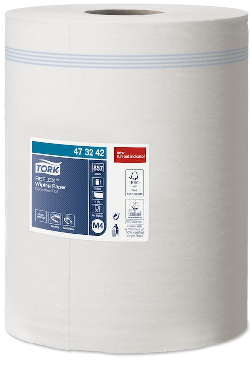 Tork Reflex Wischtuchrolle 473242 – 1-lagig – 19,8 × 35 cm – 857 Blatt – für M4 – weiss – 6 Rollen