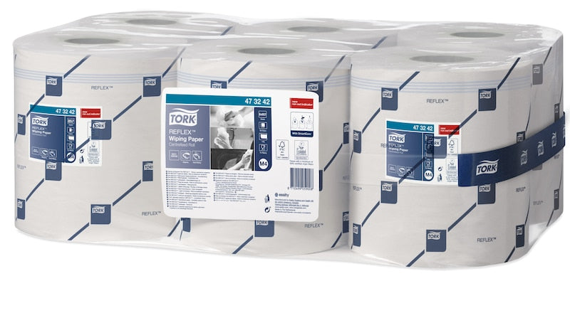 Tork Reflex Wischtuchrolle 473242 – 1-lagig – 19,8 × 35 cm – 857 Blatt – für M4 – weiss – 6 Rollen