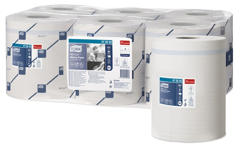 Tork Reflex Wischtuchrolle 473242 – 1-lagig – 19,8 × 35 cm – 857 Blatt – für M4 – weiss – 6 Rollen