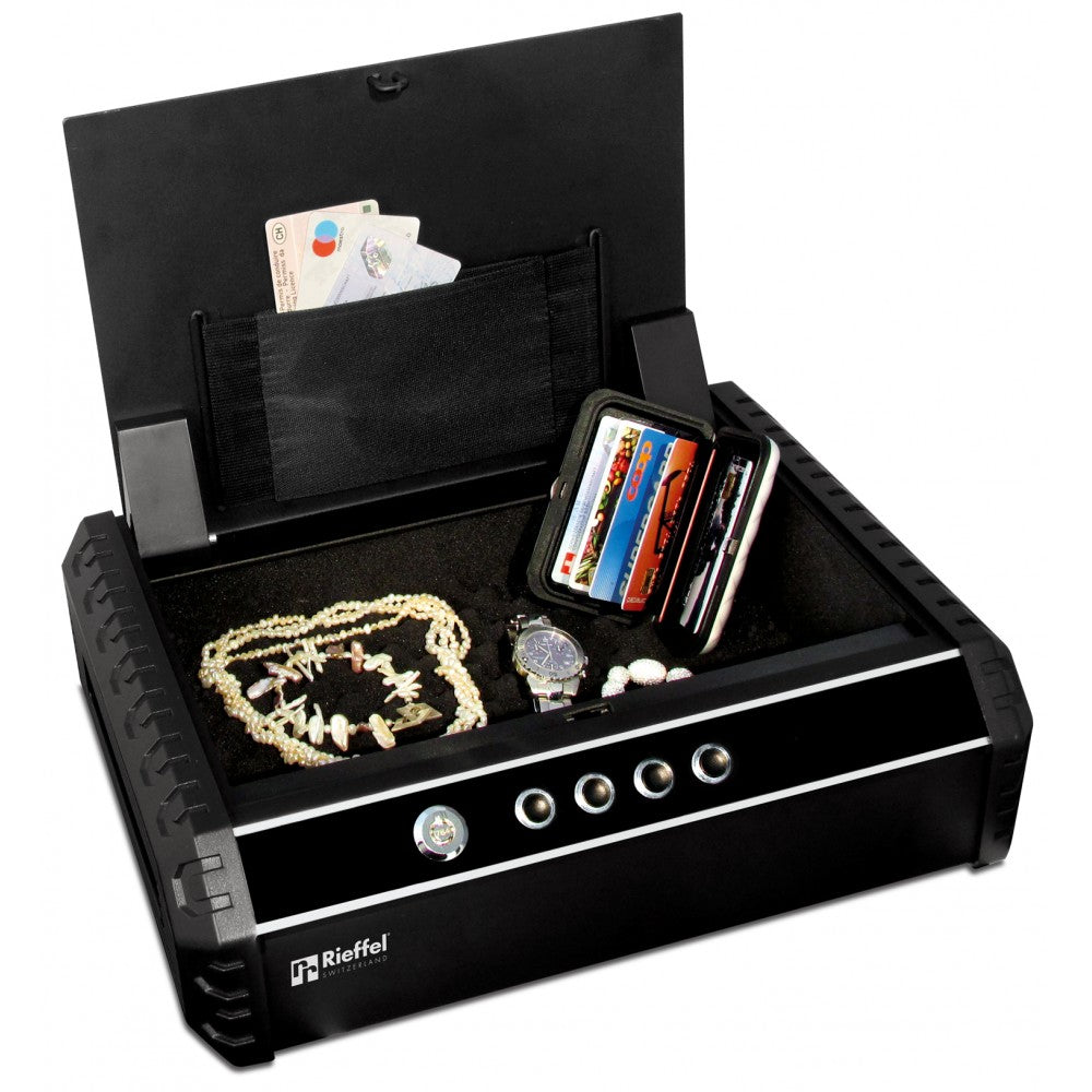 Rieffel Tresor MiniSafe A16516 – Elektronikschloss – 2,9 l – Bodenmontage – Schwarz/Silber