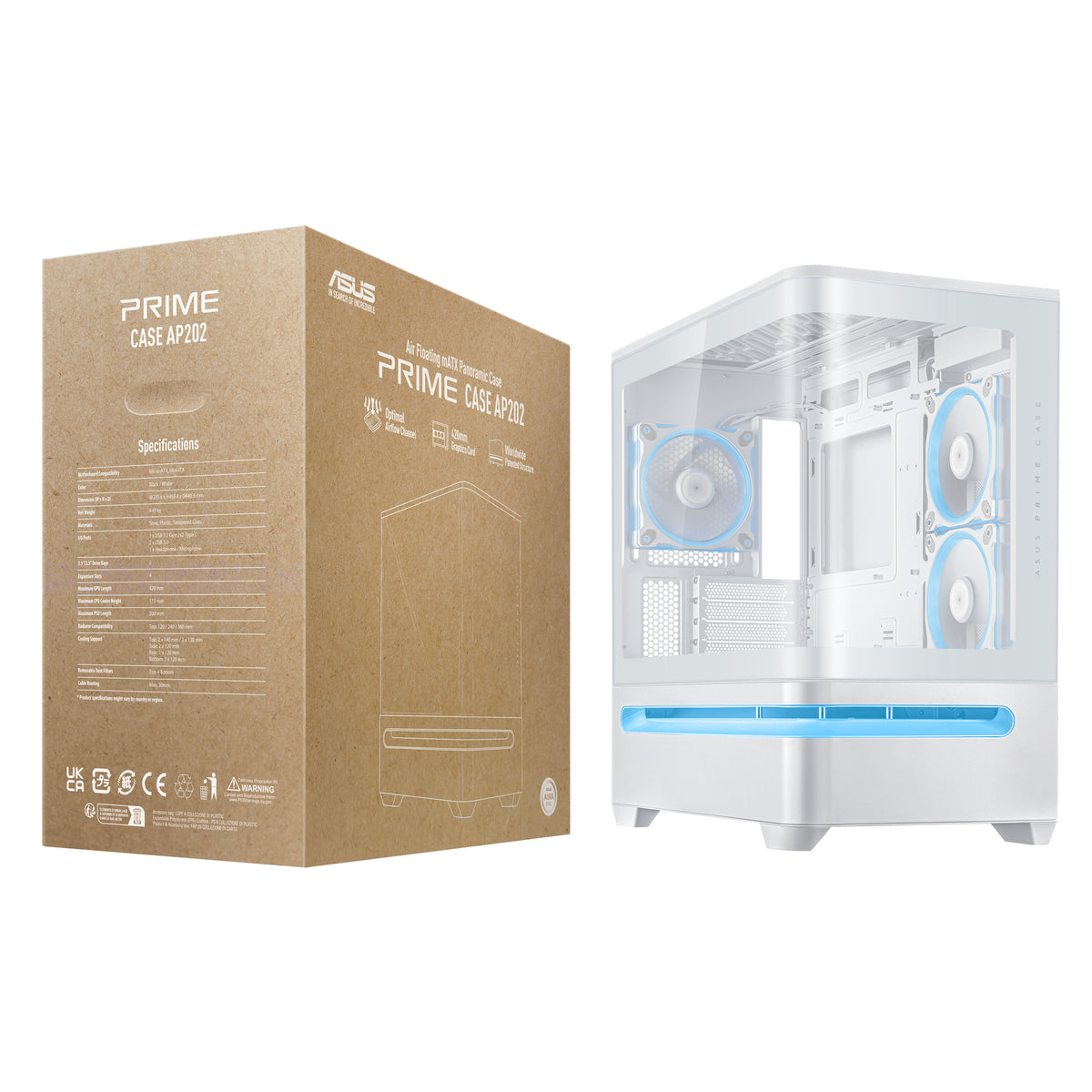 ASUS AP202 PRIME TG – PC-Gehäuse – Mid-Tower, für Micro-ATX, Mini-ITX, 6 Lüfterplätze, Schwarz, Hartglas