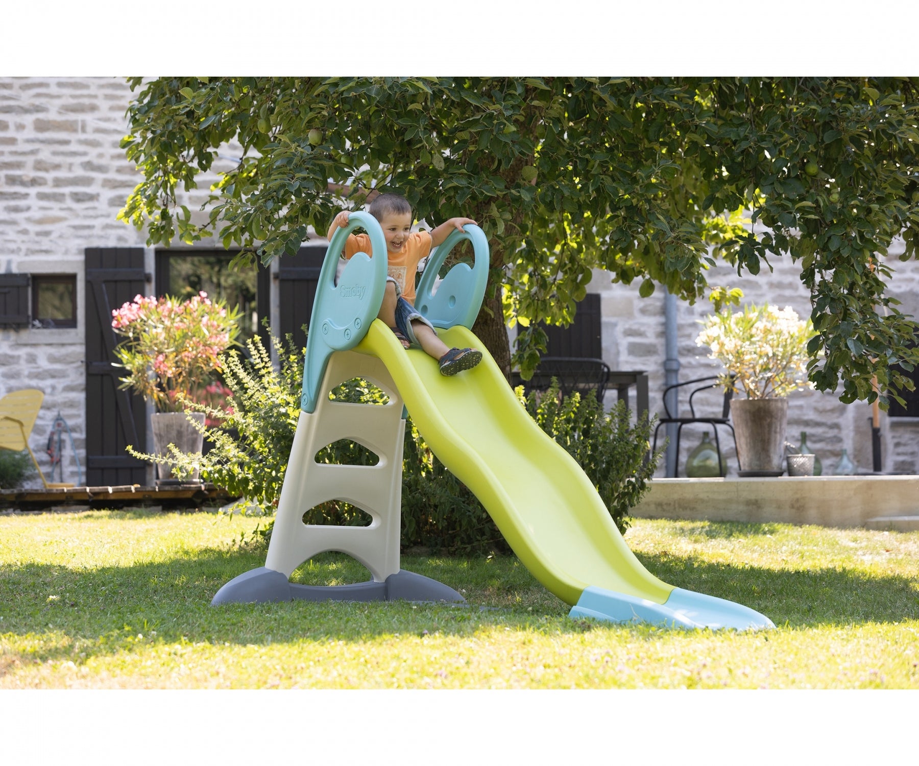 Smoby XL Doppel-Wellen Rutsche – mit Wasseranschluss – 112 × 142 × 237 cm – ab 3 Jahren – Kunststoff – Mehrfarbig