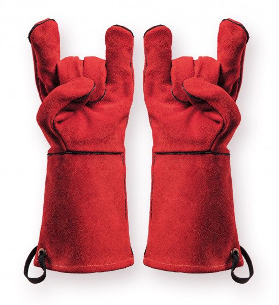 Feuermeister Arbeitshandschuhe – Grösse 8 – Spaltleder – Rot, Länge 30 cm, für Grill