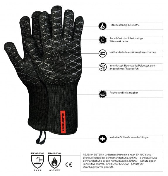 Feuermeister Hitzehandschuhe G 3623 – Grösse 12 – Aramid (Nomex), 500 °C, Schwarz, 33,5 cm