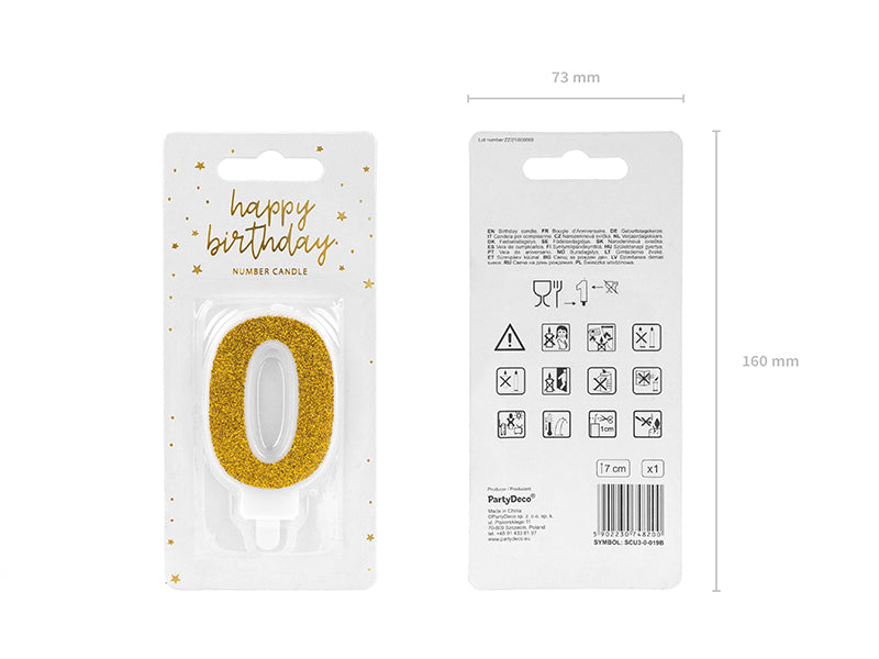 PartyDeco Geburtstagskerzen Zahl 0 – Gold – 5 × 7 cm – 1 Stück