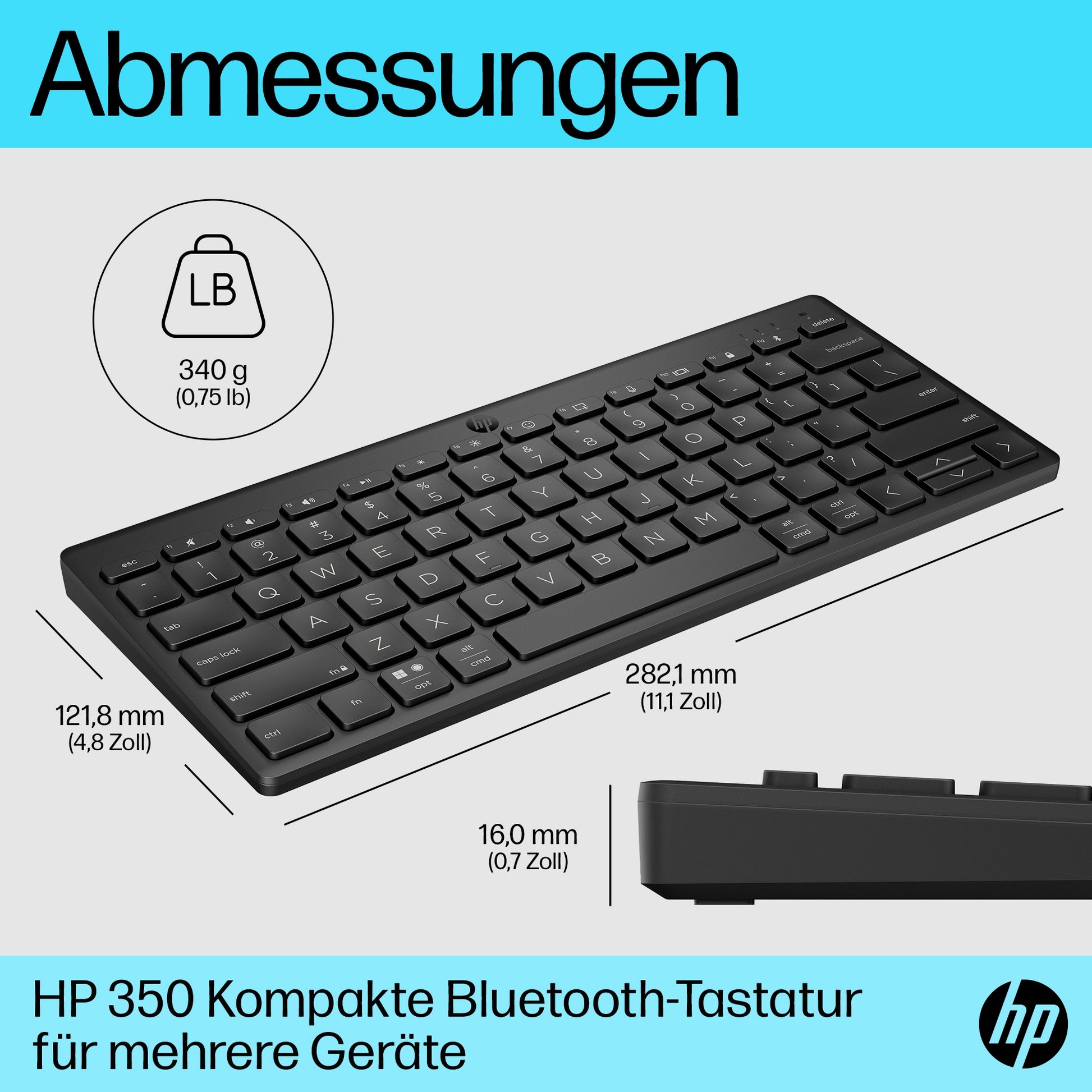 HP 350 – Tastatur, kabellos (Bluetooth), Multi-Device, Schwarz