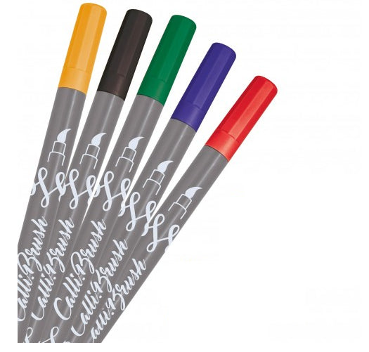 ONLINE Schreibgeräte ONLINE Callibrush Pen Pinselstift, Doppelspitze – Pinsel + Kalligrafie-Spitze, 2 mm, 5 Farben
