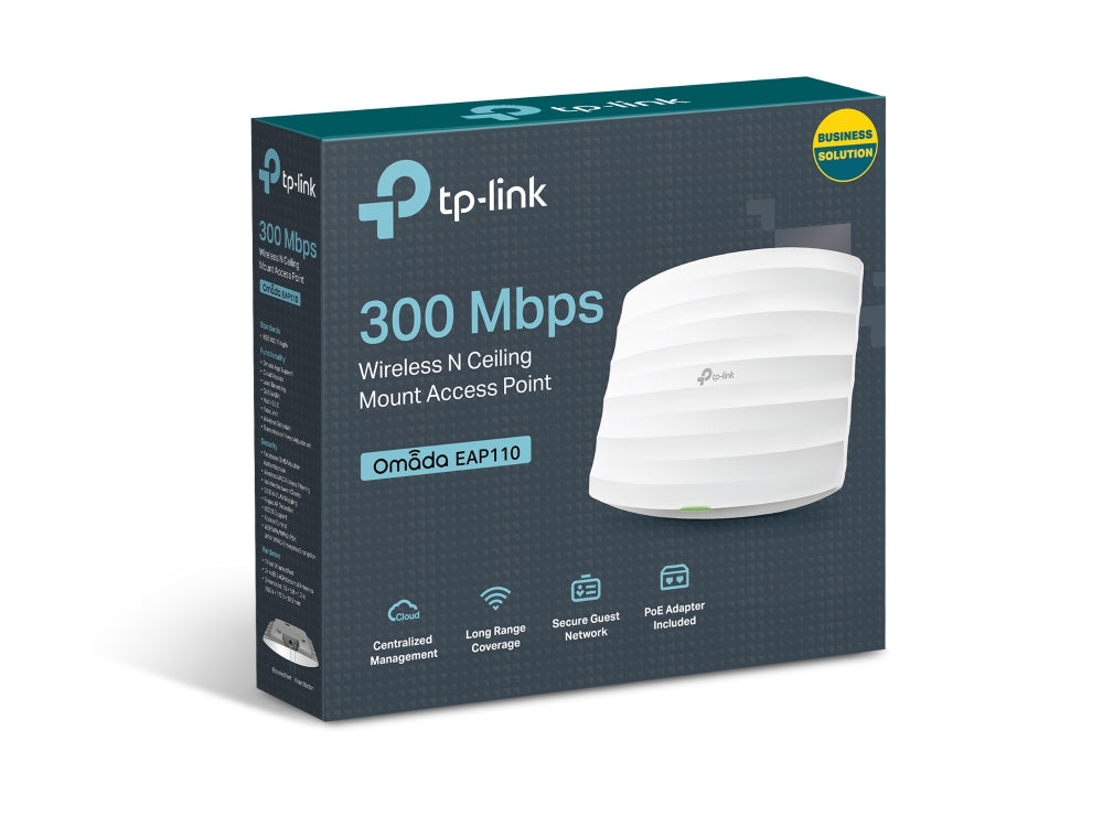 TP-Link EAP110 Access Point – Wi‑Fi 4 (802.11n, 2,4 GHz), 300 Mbit/s, 10/100 Mbit/s, passives PoE