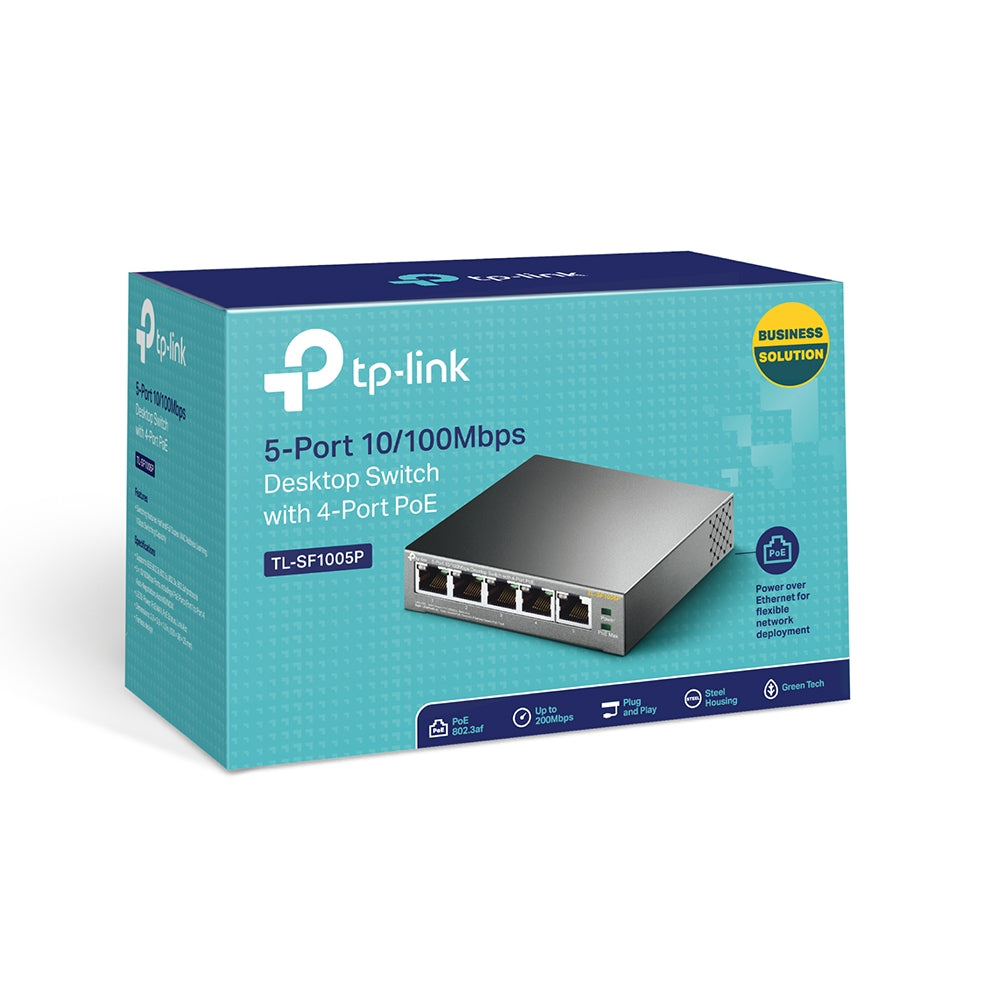TP-Link TL-SF1005P – Unmanaged Switch – 5× 10/100 Mbit/s, PoE, PoE Budget 58 W, Desktop