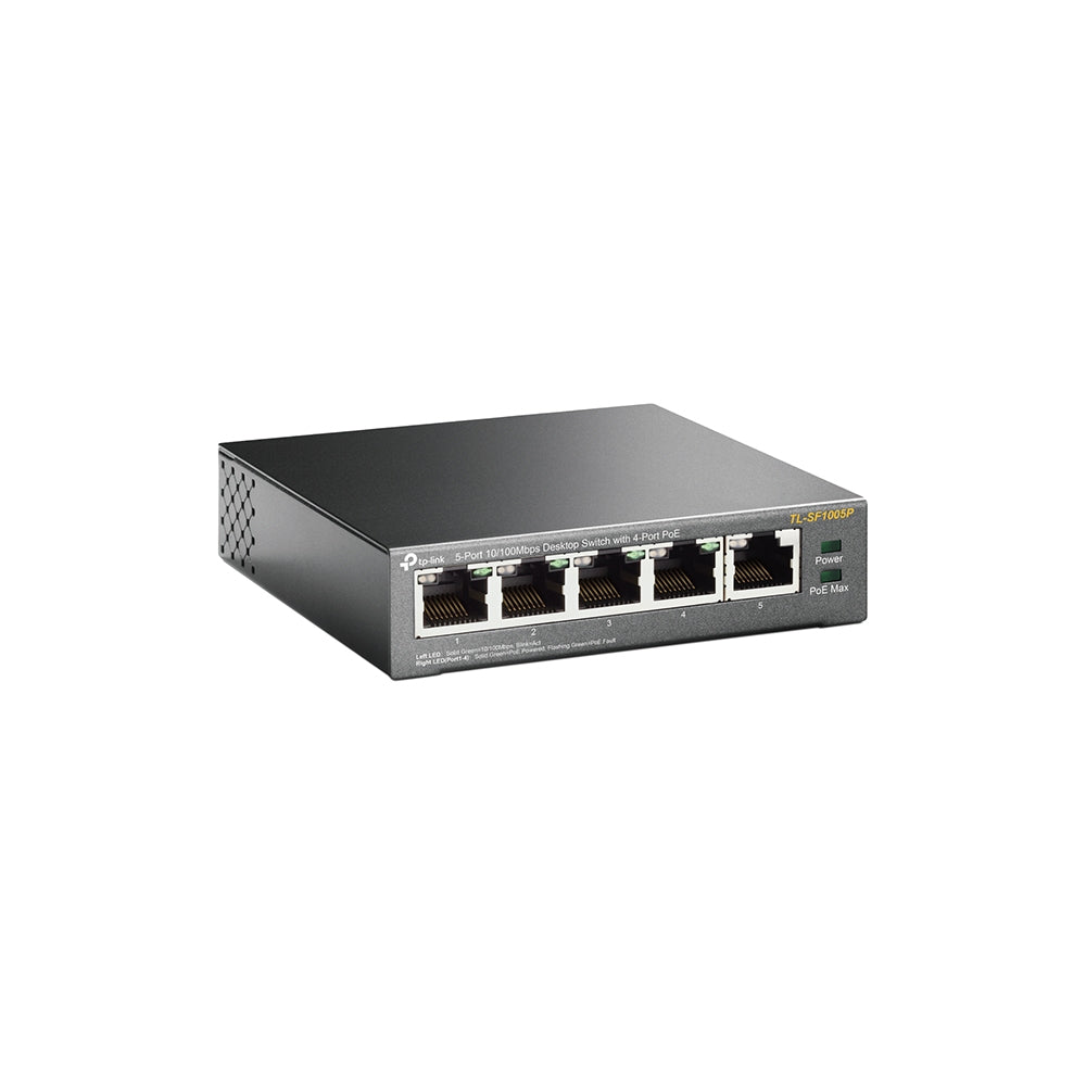 TP-Link TL-SF1005P – Unmanaged Switch – 5× 10/100 Mbit/s, PoE, PoE Budget 58 W, Desktop