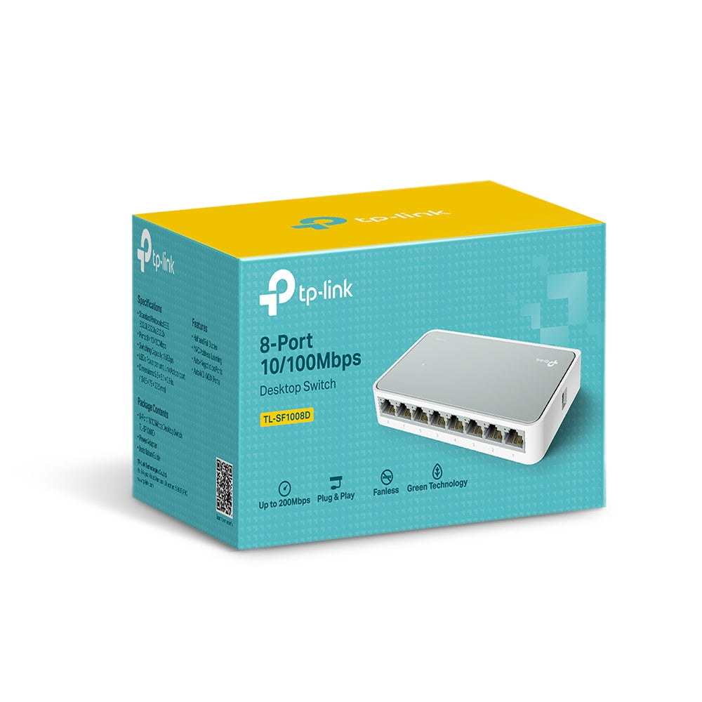 TP-Link TL-SF1008D – Unmanaged Switch – 8× 10/100 RJ-45, Weiss