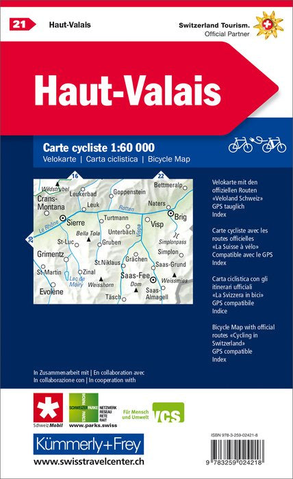 Hallwag Kümmerly+Frey Velokarte Oberwallis – 1:60'000