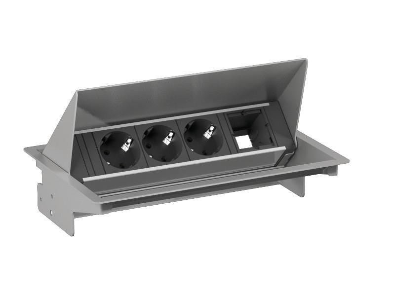 Bachmann CONEO Einbausteckdosenleiste, 3×Schutzkontakt (CEE 7/3), Einbau – Silberfarben