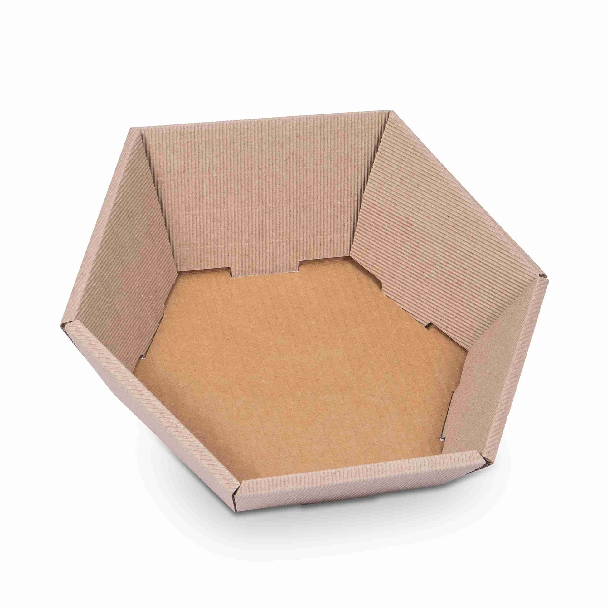 Geschenkkorb Wellpappe beige – Innenmass 290 × 60 × 270 mm – offene Welle, selbstschliessend – 1 Stk., ab 200 Stk.