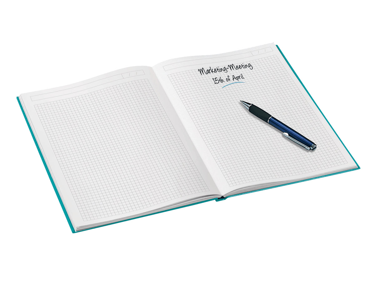 Leitz Notizbuch, A5, kariert, Fadenheftung, Karton, 160 Seiten, 90 g/m² – Eisblau