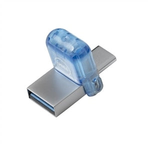 DELL AB135396 USB-Stick 128 GB – USB-A/USB-C USB 3.2 Gen 1, 100/15 MB/s, Drehring, Blau, Silber