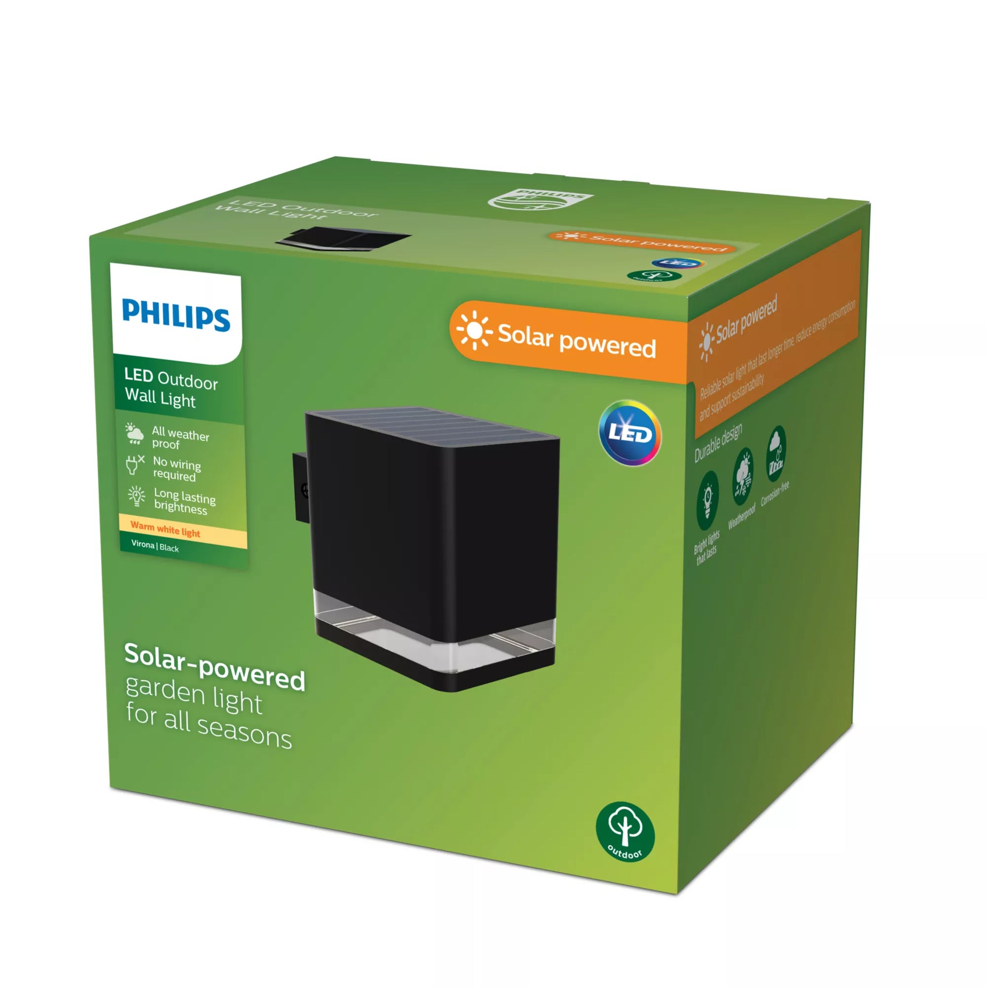 Philips by Signify Philips Aussenwandleuchte – Warmweiss, 2700 K, IP44, Solarbetrieb, Dämmerungsautomatik, Schwarz, Kunststoff