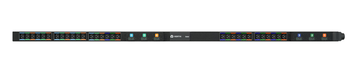 Vertiv Rack-PDU Basic, 0U vertikal, 3-phasig 22 kW 32 A 230/400 V, 24×AC-Ausgänge, 1'682×51×64 mm – schwarz