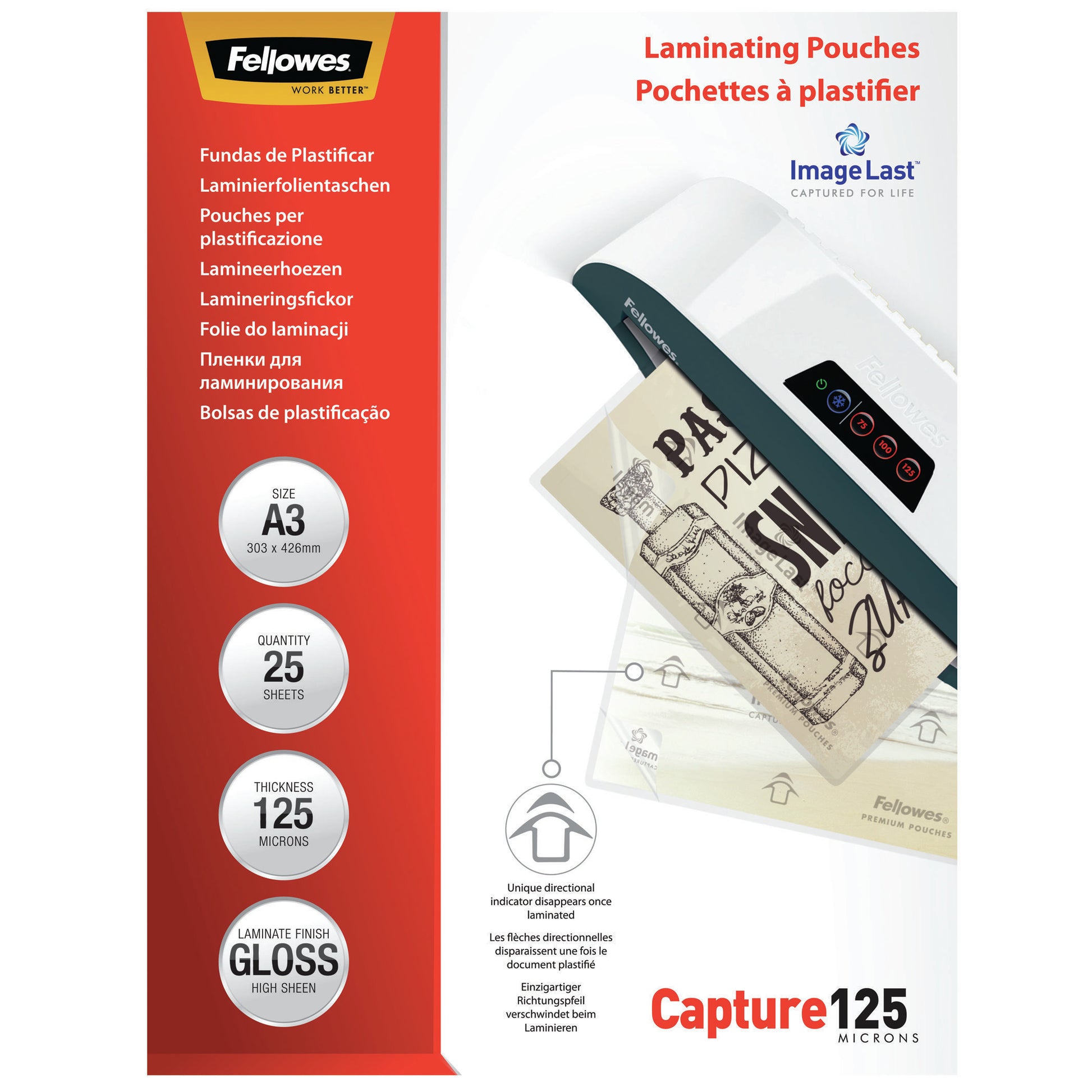 Fellowes Laminierfolien A3 – 125 µm, glänzend, 25 Stück