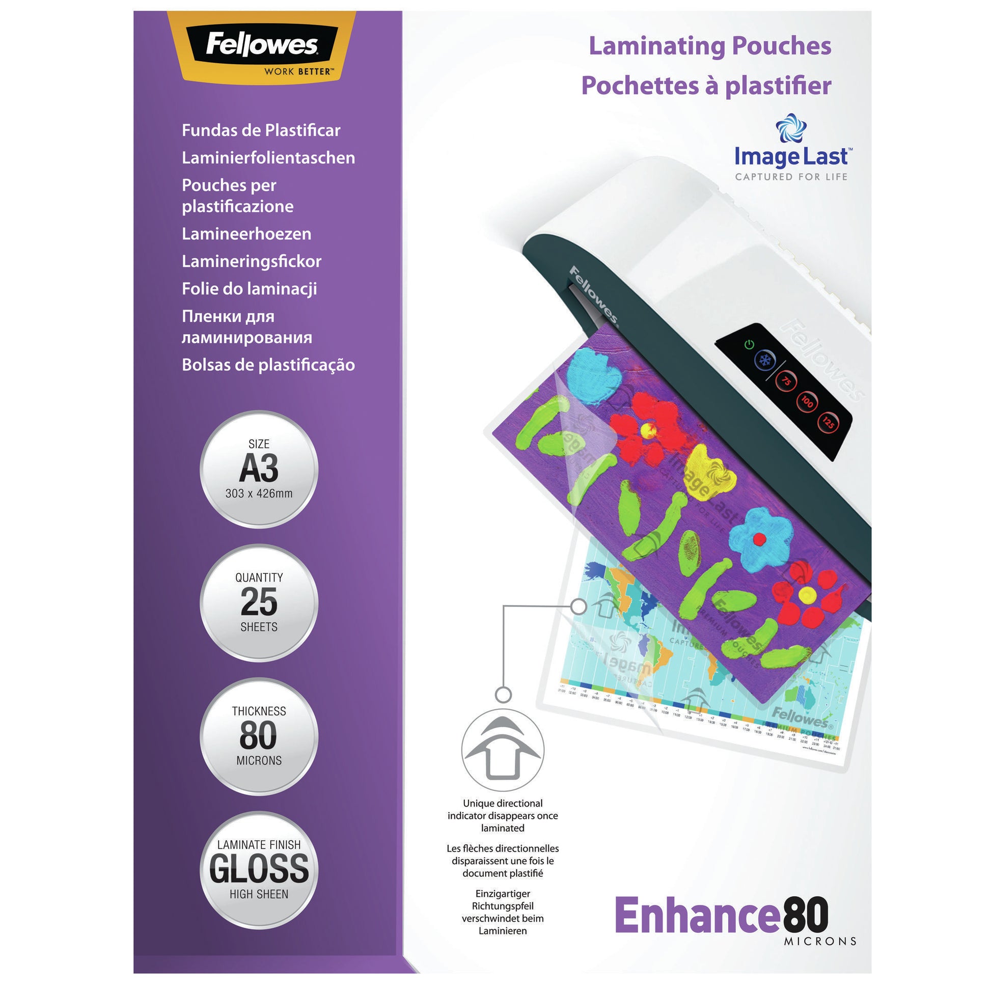 Fellowes Selbstlaminierfolien A3 – 80 µm, glänzend, 25 Stück