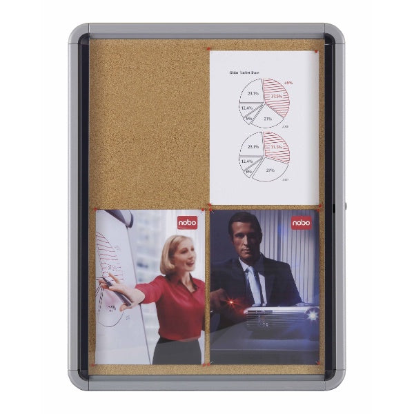 Nobo Premium Plus Schaukasten, 6 × A4 – Aluminium, ESG-Glas, Kork-Rückwand, 70,9 × 66,8 × 4,3 cm