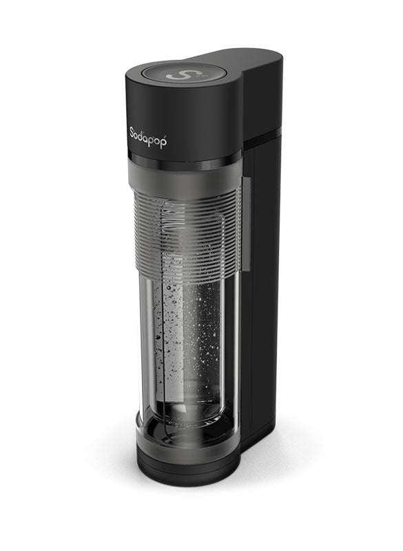 mySodapop Sodapop – Wassersprudler, 3 Flaschen (2× Glas, 1× Kunststoff), CO₂-Zylinder 0,6 l, Schwarz matt