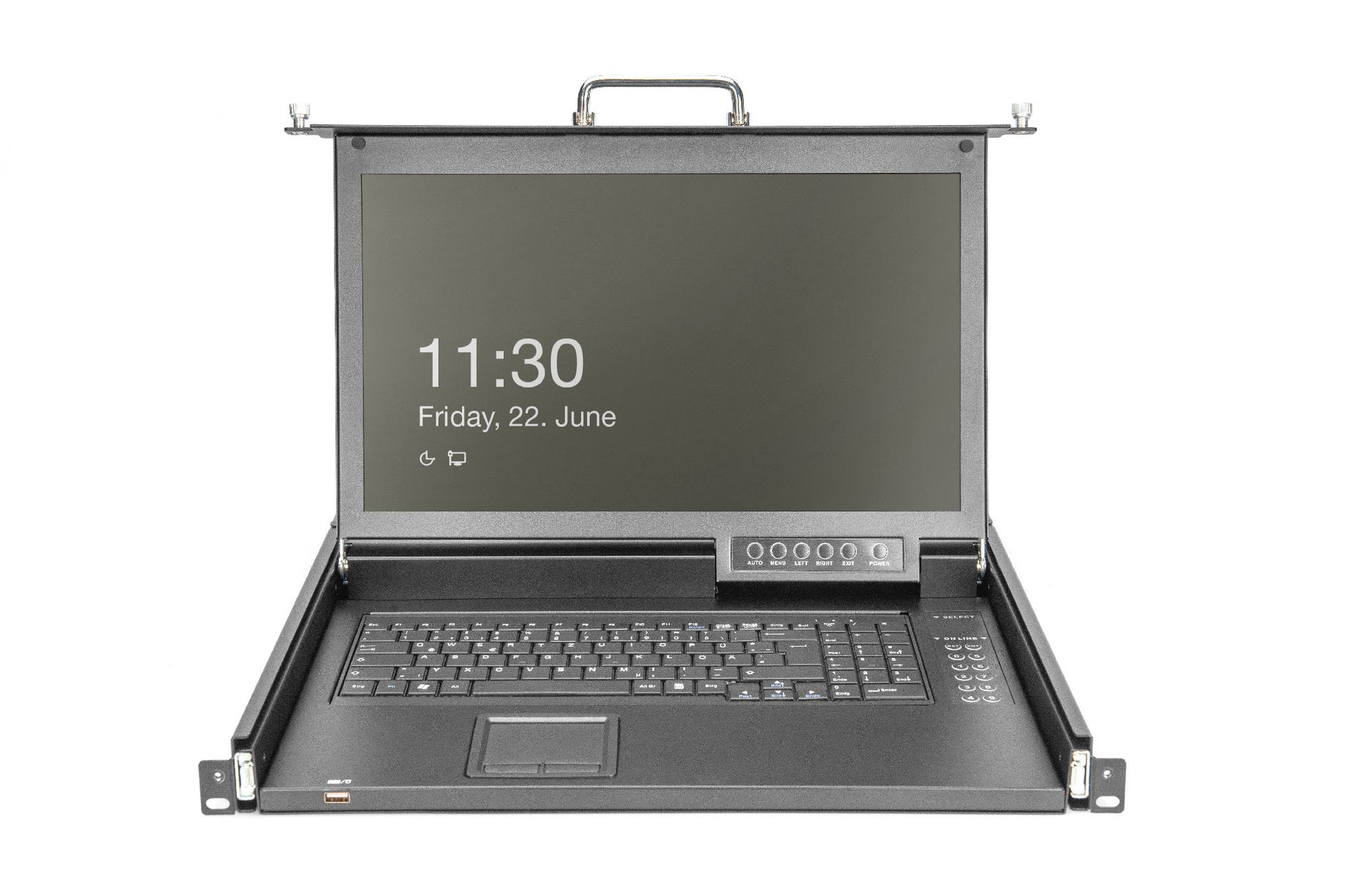 Digitus 17HD – 17" Rack-LCD-Konsole – 1920 × 1080, 8-Port KVM, DE QWERTZ, USB 2.0, Touchpad – 1U