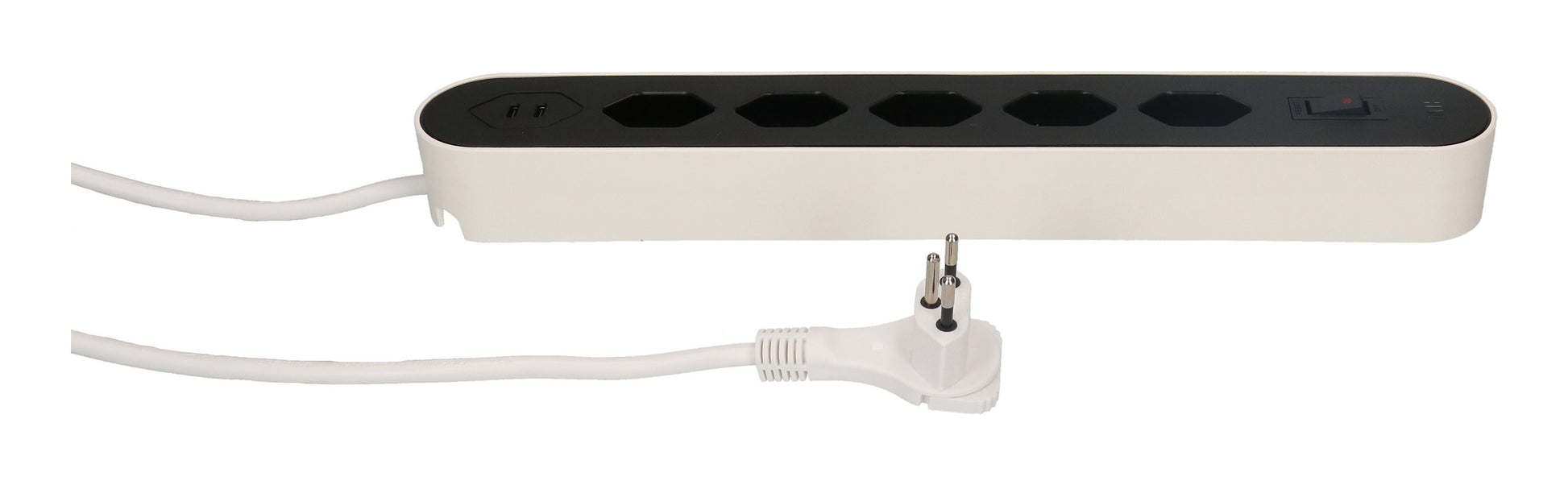 Max Hauri AG Max Hauri Design Line Steckdosenleiste – 5× T13, 2× USB-C 20 W, 2,2 m, mit Schalter, Weiss