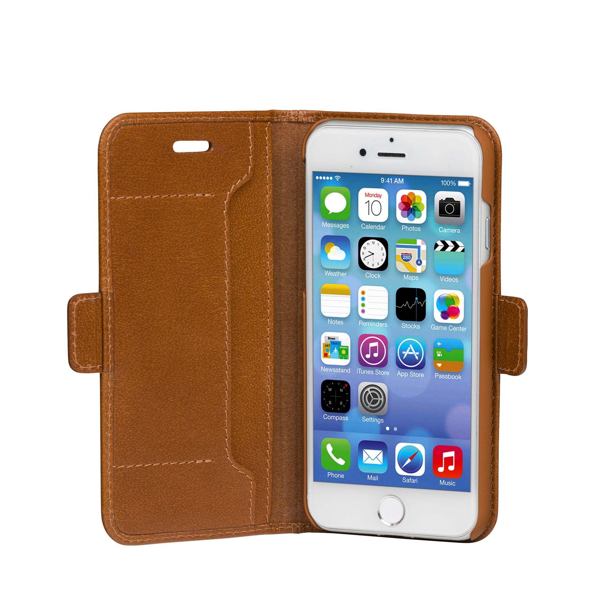dbramante1928 Copenhagen Slim Wallethülle – für Apple iPhone SE/8/7/6, 3 Kartenfächer, Leder, Braun