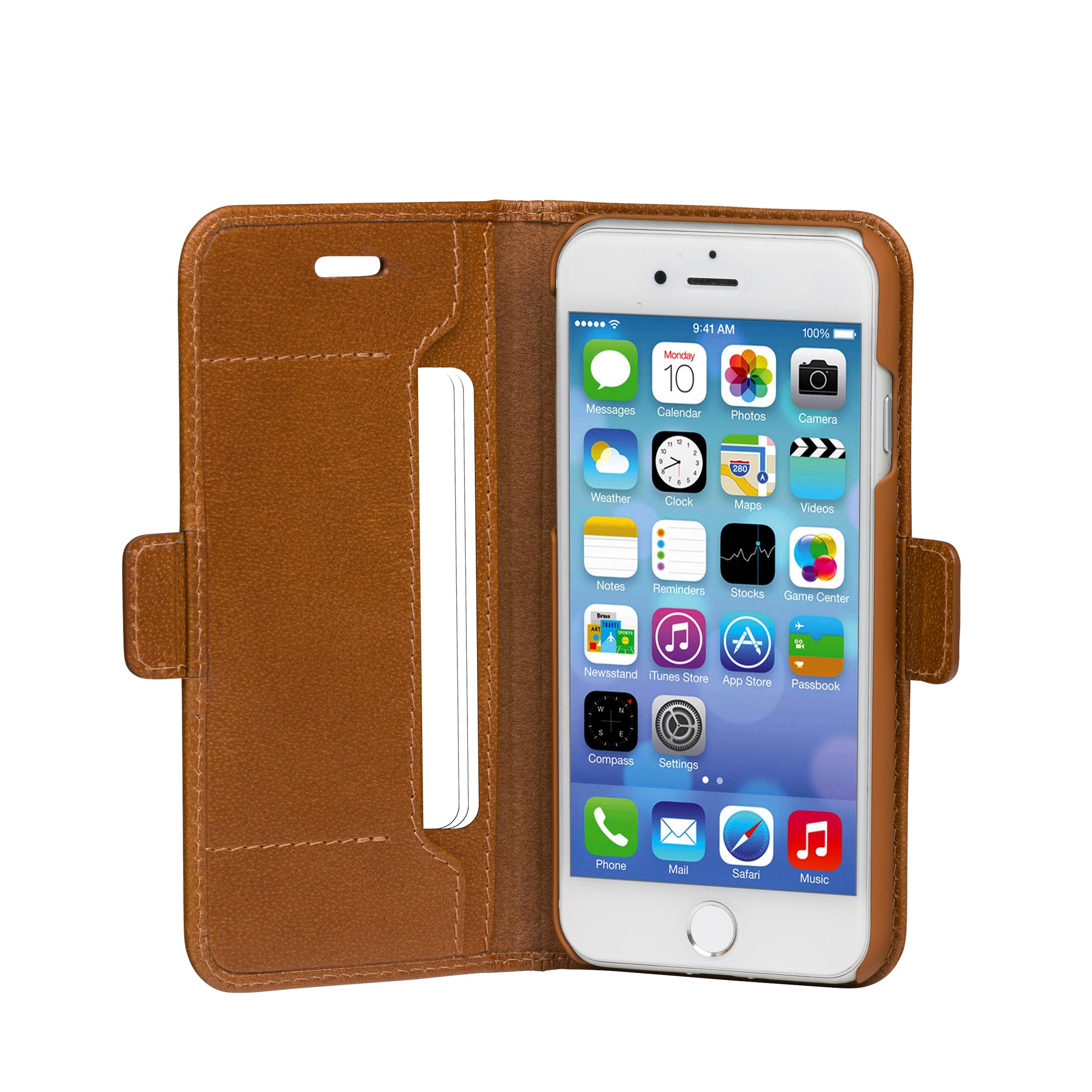 dbramante1928 Copenhagen Slim Wallethülle – für Apple iPhone SE/8/7/6, 3 Kartenfächer, Leder, Braun