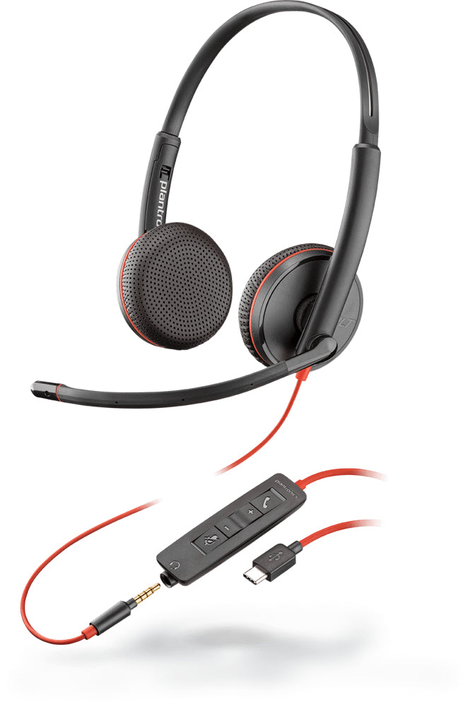 Poly re C3225 – Duo Headset (On-Ear) – USB-C/3,5 mm, Boom-Mikrofon, Stummschaltung – schwarz – für PC/Mac