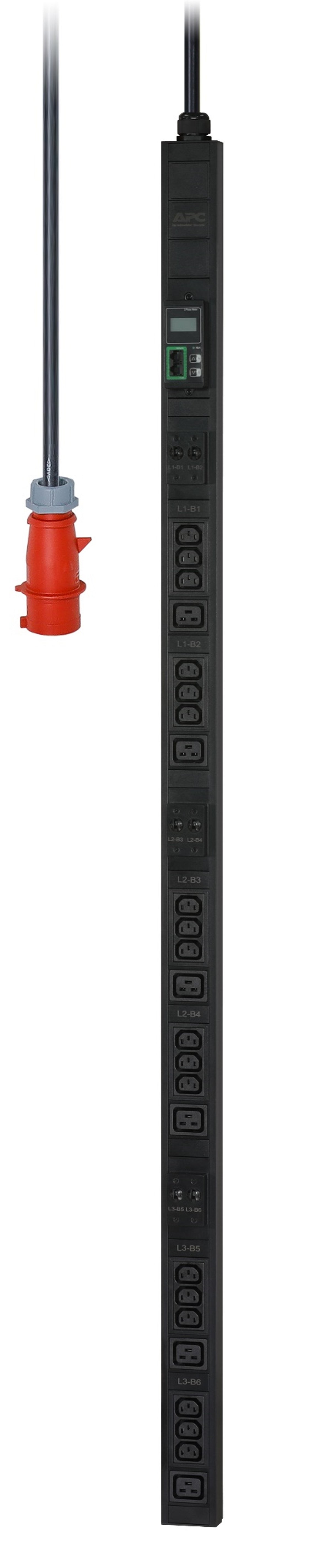 APC Easy Rack-PDU Metered 0U, 3-phasig 22 kW, (18×C13 + 6×C19), IEC60309 32 A – schwarz