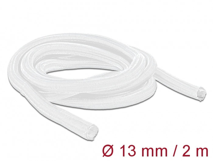 DeLOCK Kabelschlauch, Ø 13 mm × 2 m, selbstschliessend, zuschneidbar, hitzebeständig – weiss
