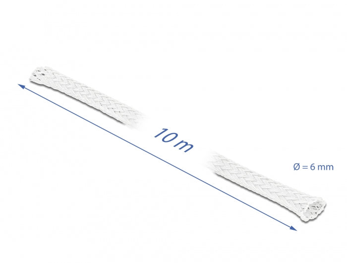 DeLOCK Kabelschlauch Ø 6 mm × 10 m, elastisch, selbstschliessend, schneidbar, hitzebeständig – weiss