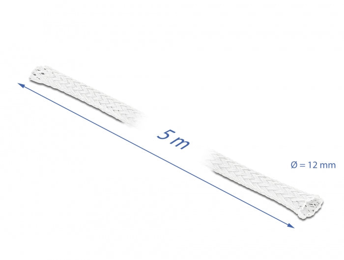 DeLOCK Kabelschlauch, Ø 12 mm × 5 m, zuschneidbar, hitzebeständig – weiss