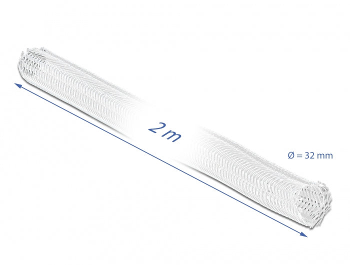 DeLOCK Kabelschlauch Ø 32 mm × 2 m, selbstschliessend, zuschneidbar, hitzebeständig – weiss