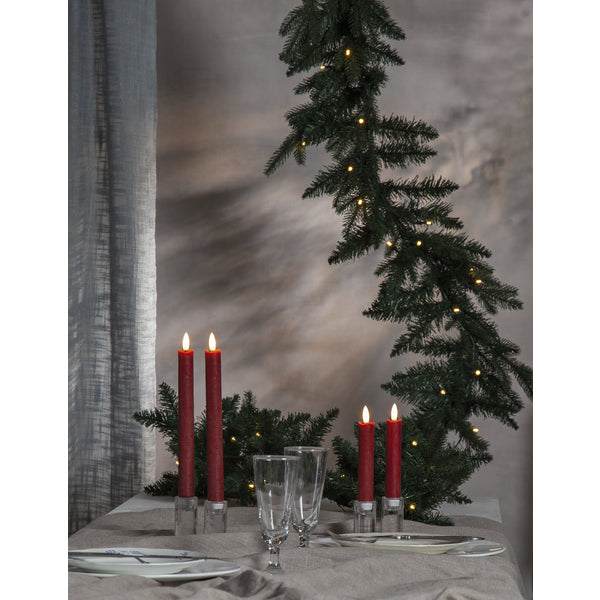 Star Trading LED-Teelicht Dinner Kerze Flamme – 2er Pack, Ø 2,1 × 15 cm, Warmweiss, Timer, flackernd, Rot