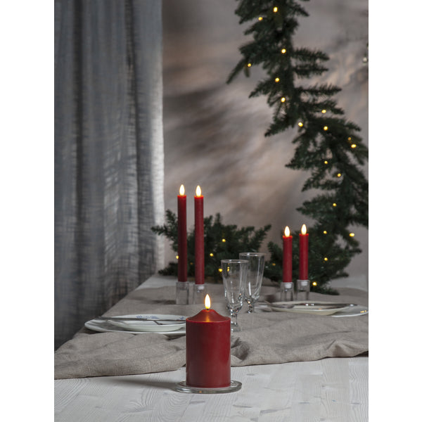 Star Trading LED-Kerze 063-53 – Ø 7,5 × 15,0 cm, 0,03 W, Warmweiss, Rot, Timer, Batteriebetrieben, 2× AA