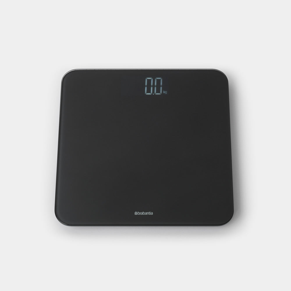 Brabantia Personenwaage – Tragkraft 180 kg, Teilung 100 g, Wiegefläche 30 × 30 cm, Batterie, Sicherheitsglas