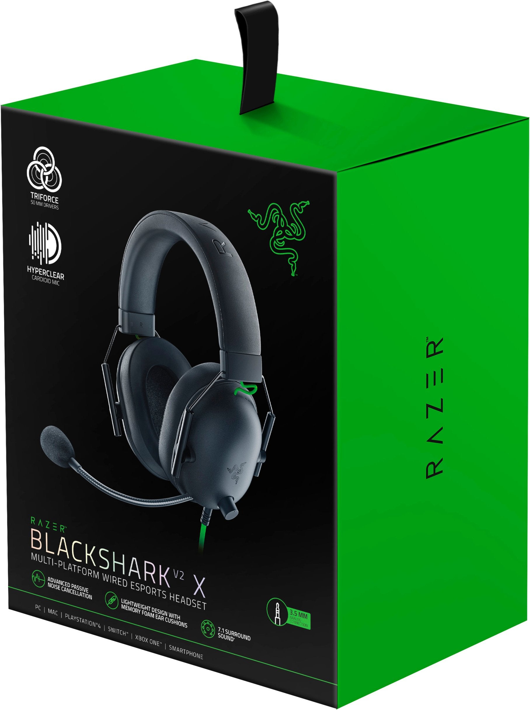 Razer BlackShark V2 X Gaming-Headset – Over-Ear, Stereo, Kabelgebunden, 3,5 mm Klinke, Schwarz/Grün