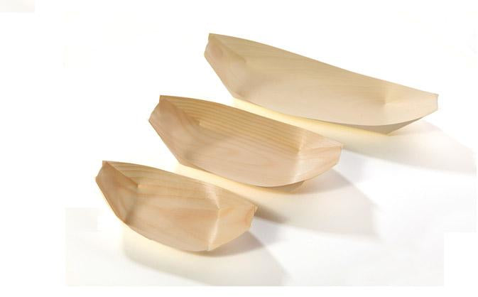 Sier Disposables Fingerfood-Schale, Holz (Kiefer), Bootform – 21,5 × 11 cm – FSC – 50 Stk.