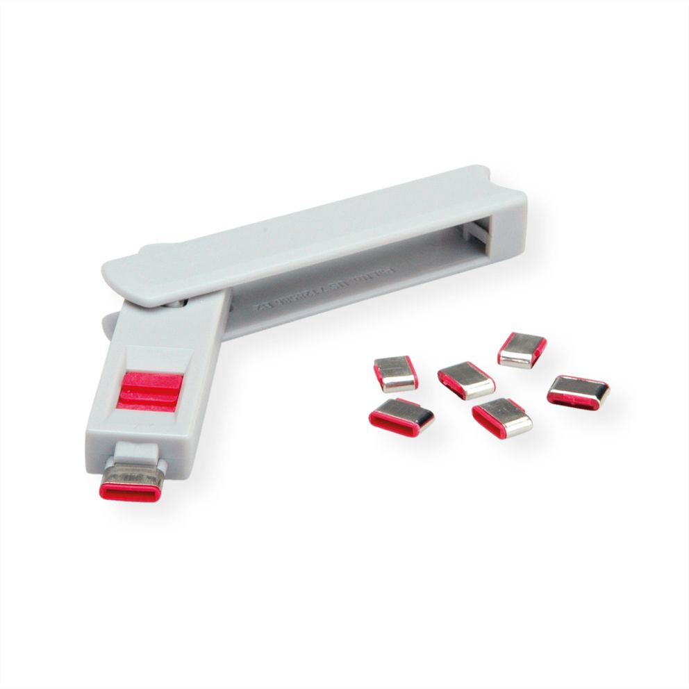 ROLINE USB-Port-Blocker – mit Schloss und Schlüssel – Grau – für USB-C