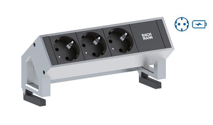 Bachmann DESK2 Steckdosenleiste mit USB – Aufbau, Wieland GST18 Eingang, 1 Schutzkontakt, 2 USB-A – Edelstahl