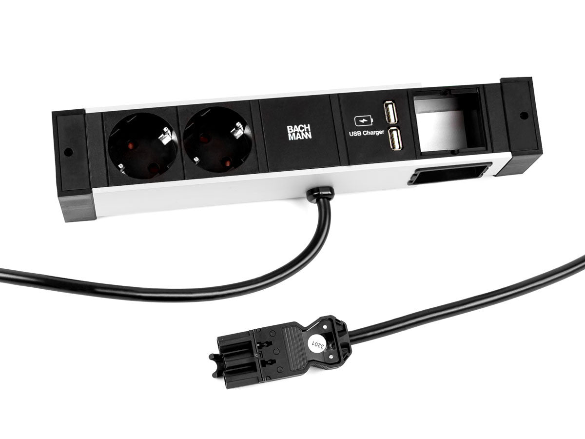 Bachmann DESK RAIL Steckdosenleiste – 2×Schuko (Typ F), 2×USB, 2 m