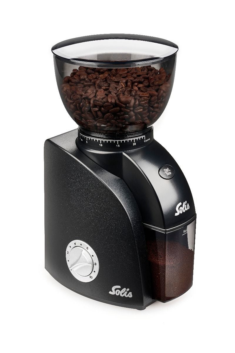 Solis Kaffeemühle 1662 – 300 g, Kegelmahlwerk, 135 W – Schwarz/Silber